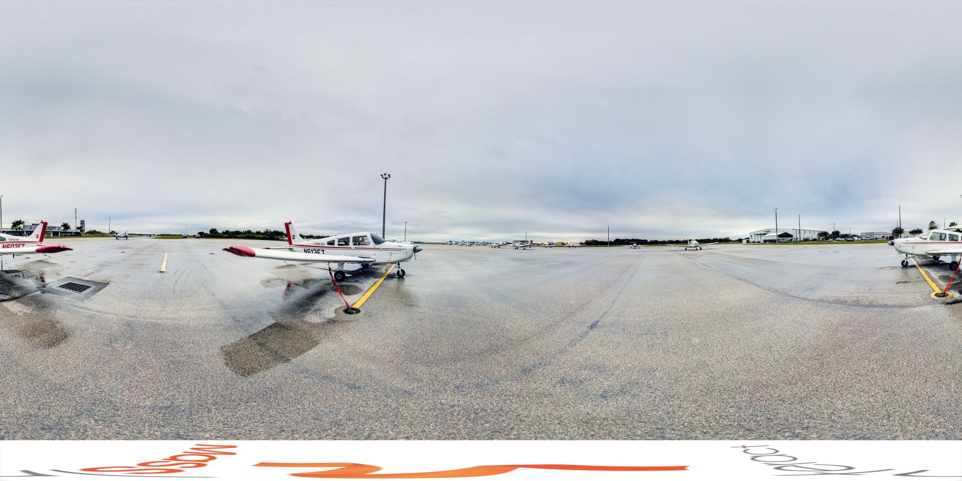 Panoramic view of the flight line with airplanes
